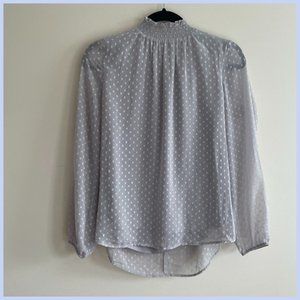 Silver Polka Dot, Pleated + Shirred Mock Neck Blouse w/ SUPER SOFT Lining